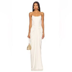 Deme by Gabriella pearl gown off white Strapless boned bustier dress Revolve M